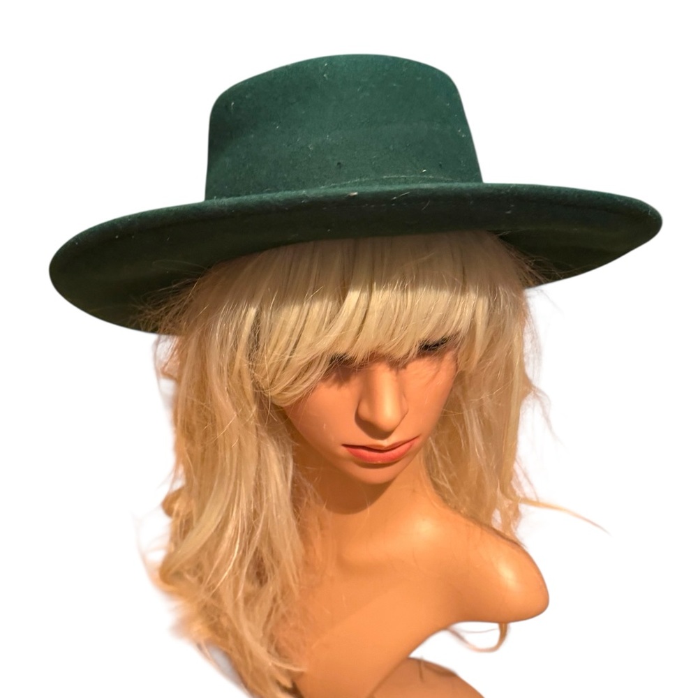 Elegant Vintage 1960s Liz Claiborne Wide Brim Green Women's Felt Hat